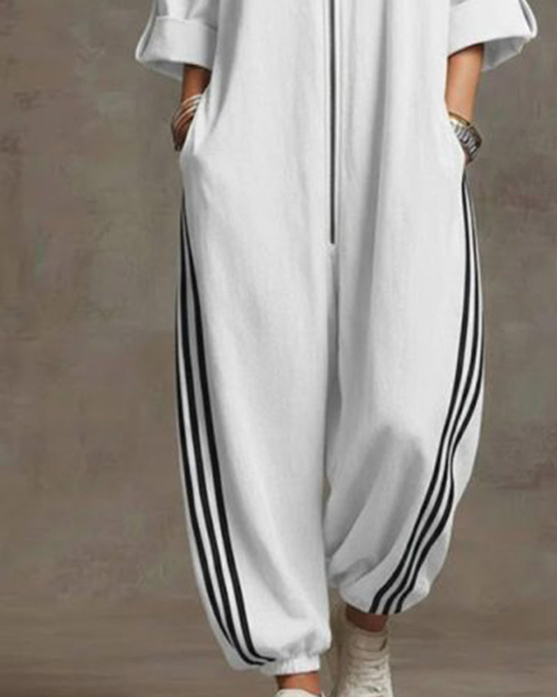 STRYDEN STRIPED SPORT ZIP JUMPSUIT