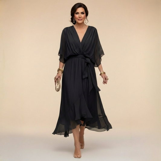 ELARA V-NECK CHIFFON DRESS