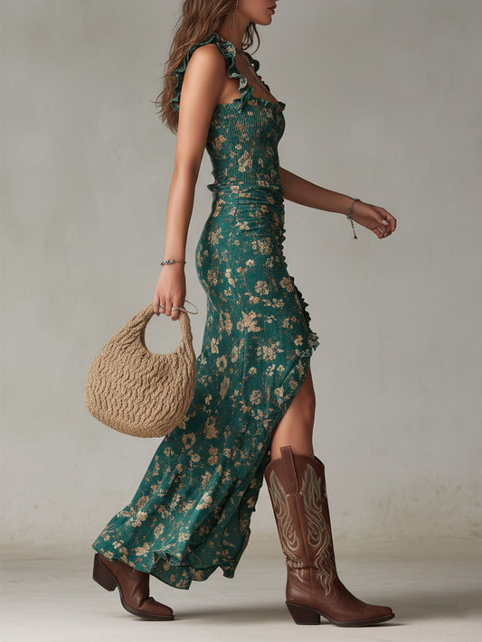 BOHERA RETRO MAXI DRESS WITH HIGH SLIT