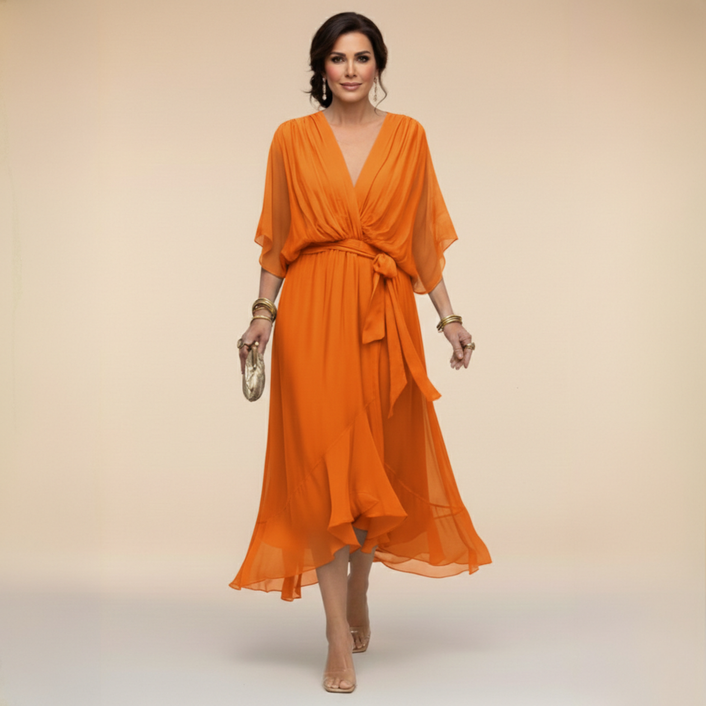 ELARA V-NECK CHIFFON DRESS