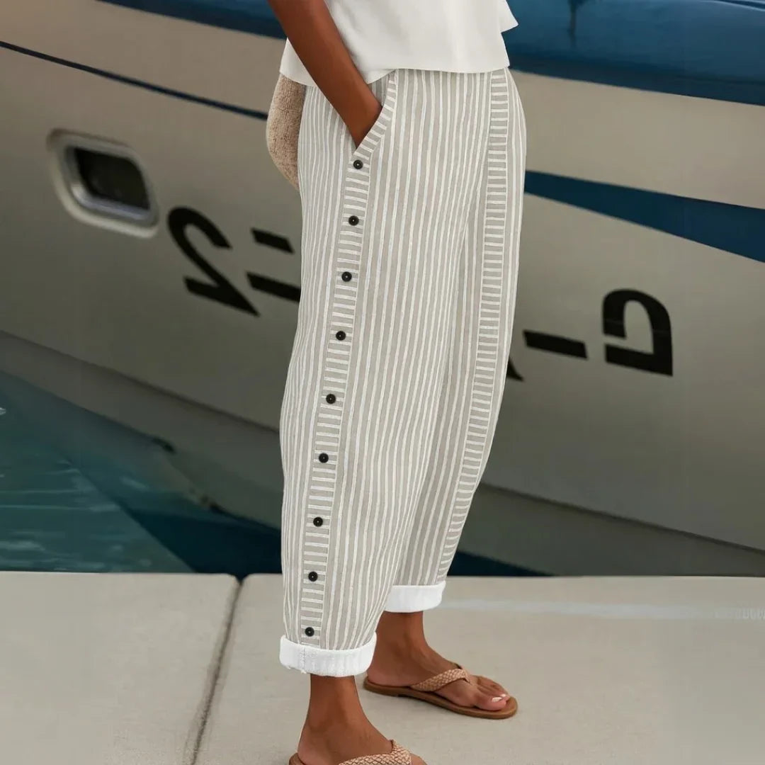 VALERON STRIPED BUTTON PANTS