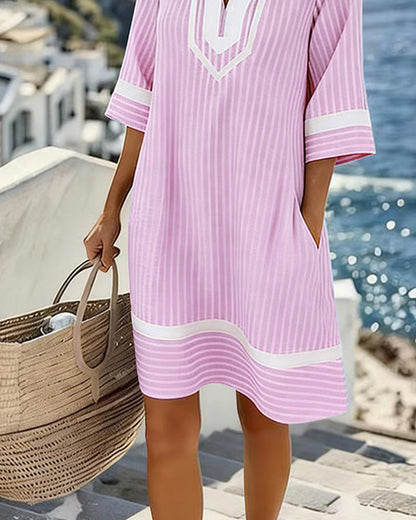 KLARA STRIPED V-NECK DRESS