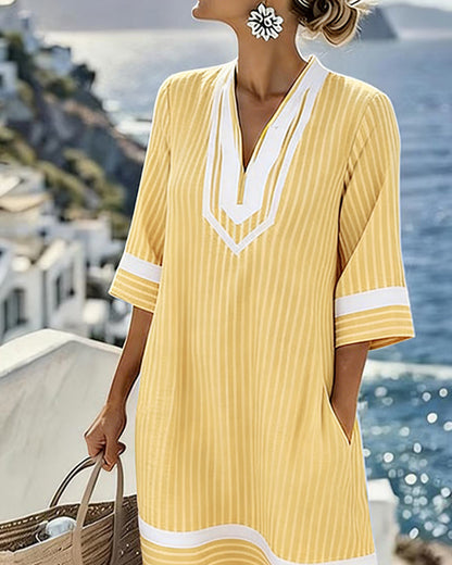 KLARA STRIPED V-NECK DRESS