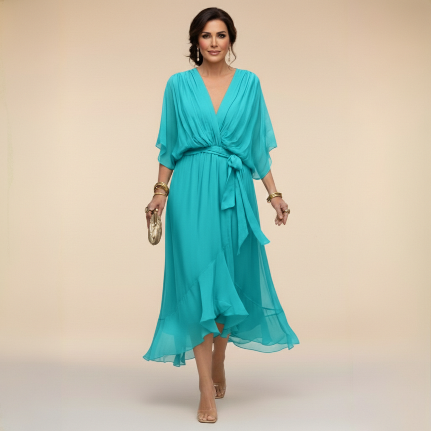 ELARA V-NECK CHIFFON DRESS