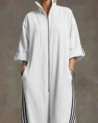 STRYDEN STRIPED SPORT ZIP JUMPSUIT