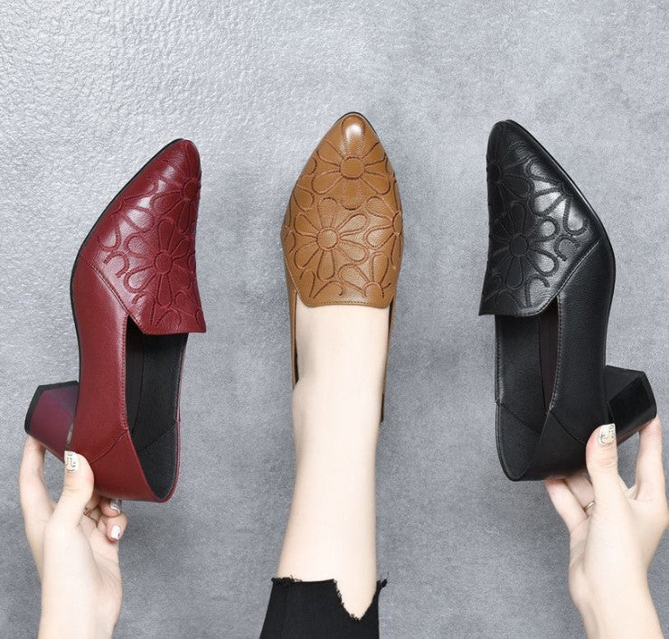 VELORIA EMBROIDERED MID HEEL SHOES