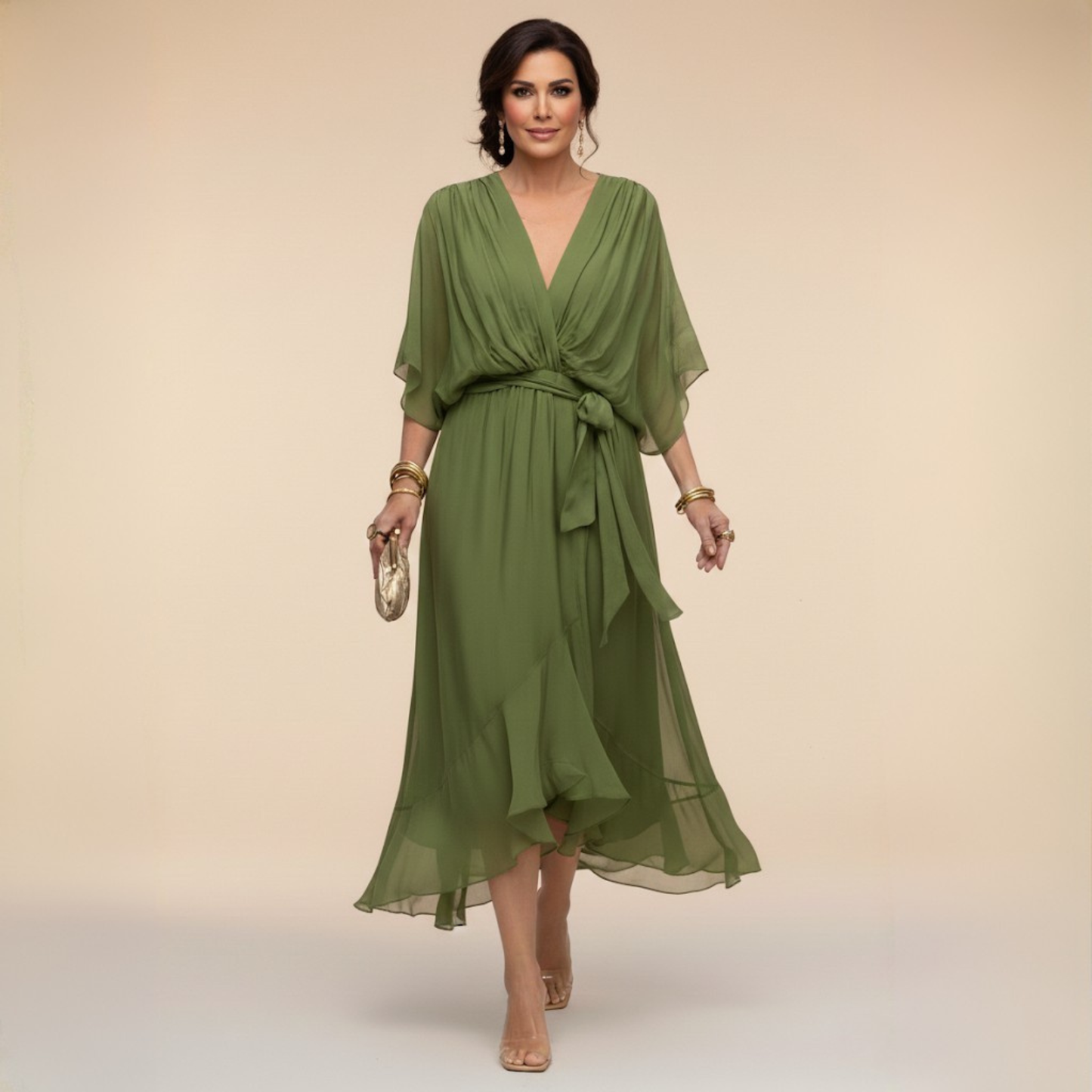 ELARA V-NECK CHIFFON DRESS