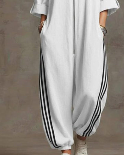STRYDEN STRIPED SPORT ZIP JUMPSUIT