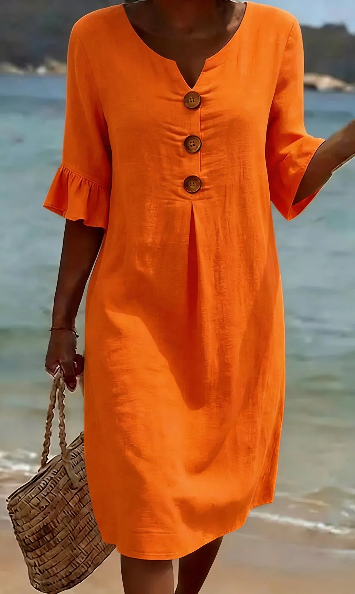 LINORA COTTON LINEN BUTTON DRESS