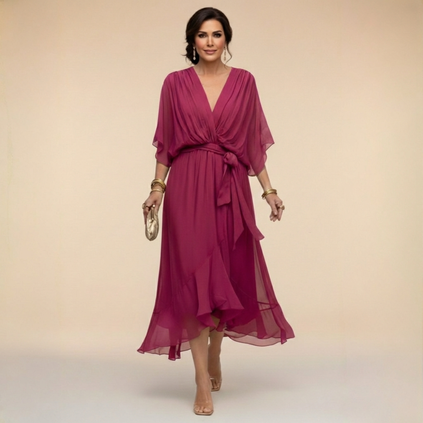 ELARA V-NECK CHIFFON DRESS