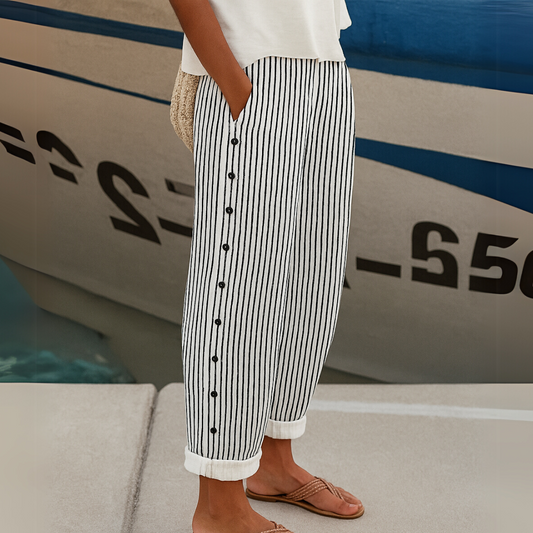 VALERON STRIPED BUTTON PANTS