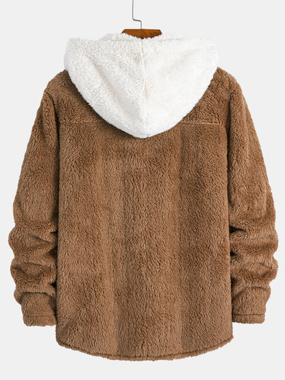 Contrast Teddy Hooded Shirt