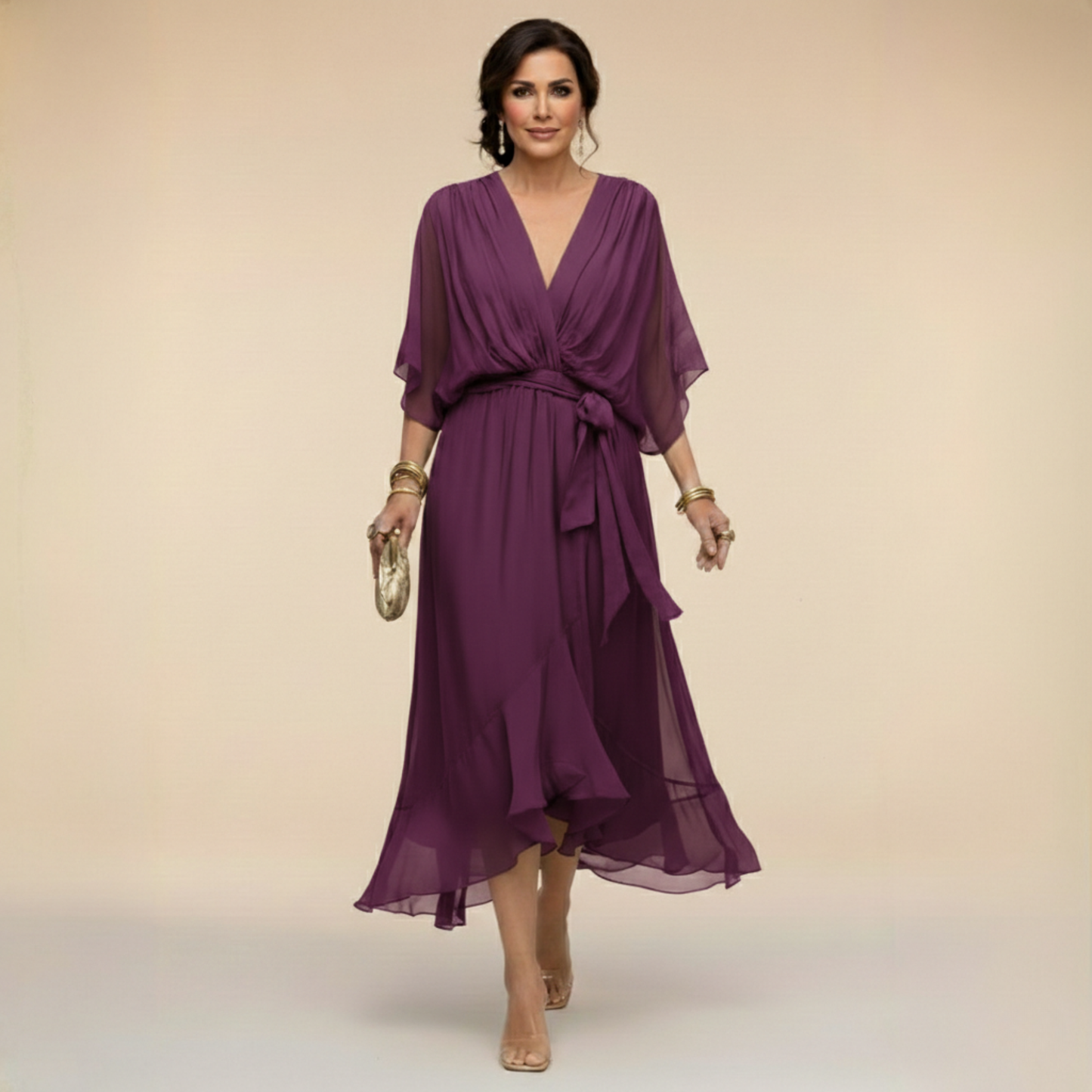 ELARA V-NECK CHIFFON DRESS