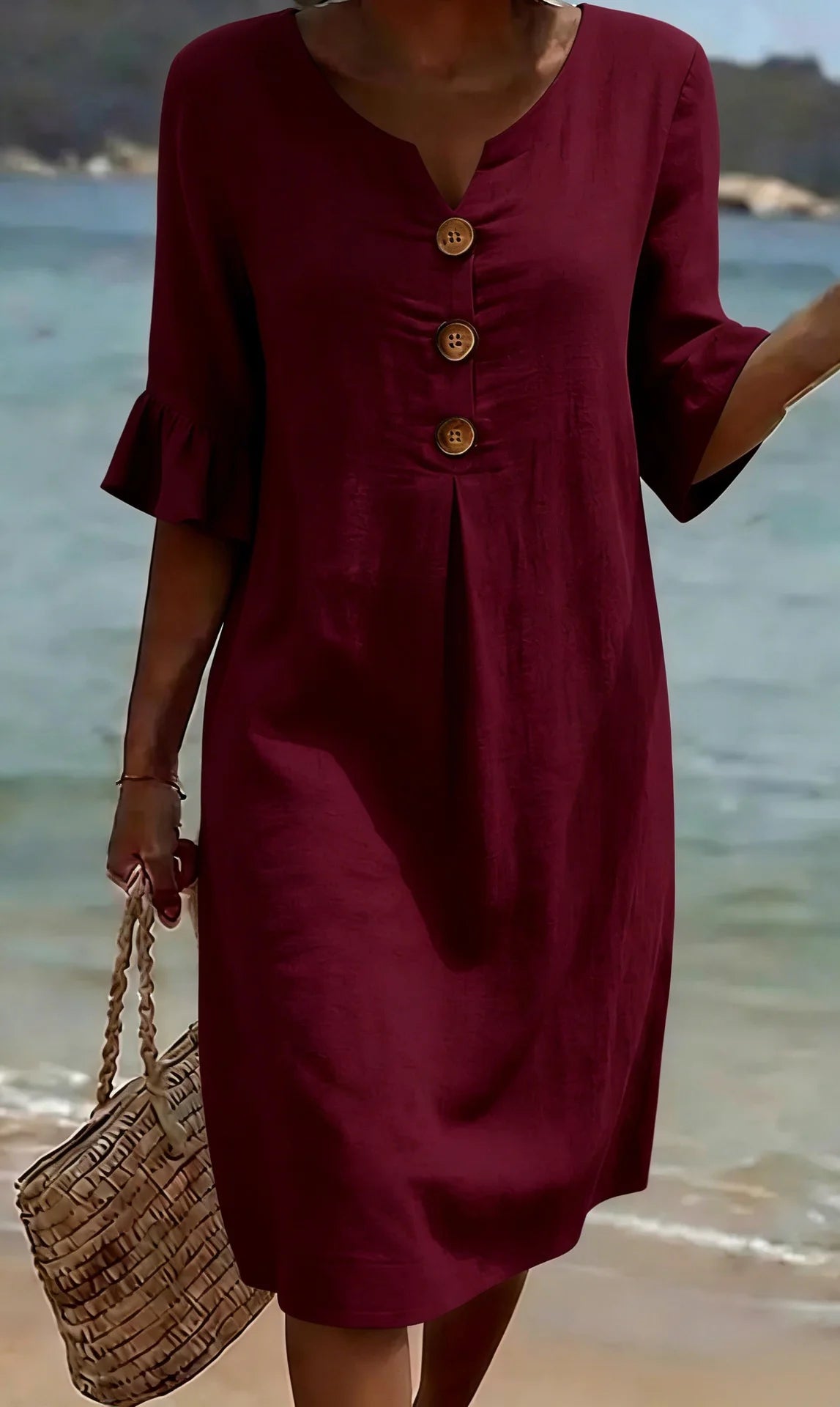 LINORA COTTON LINEN BUTTON DRESS