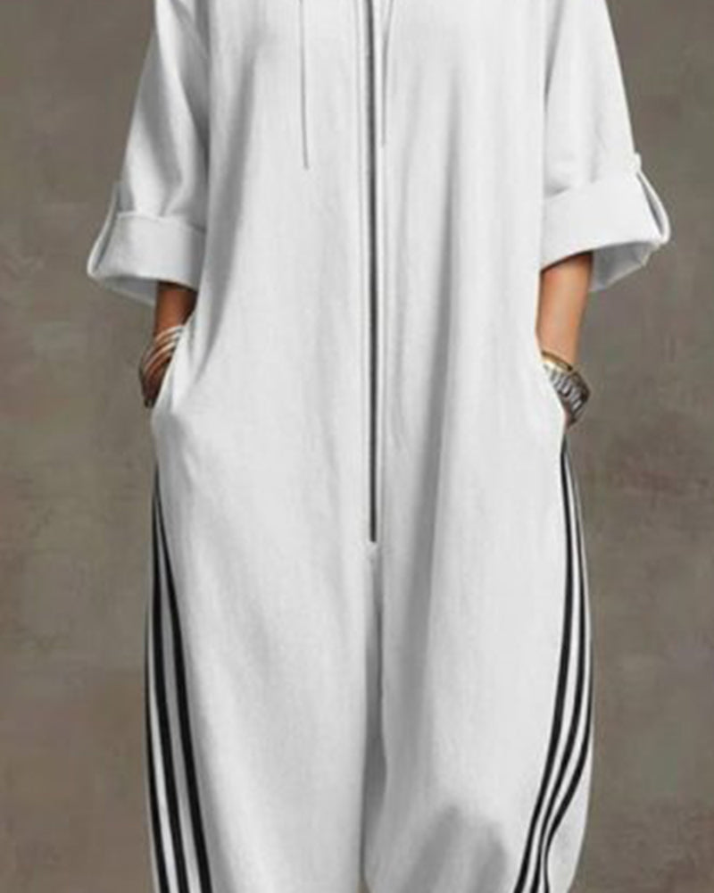 STRYDEN STRIPED SPORT ZIP JUMPSUIT