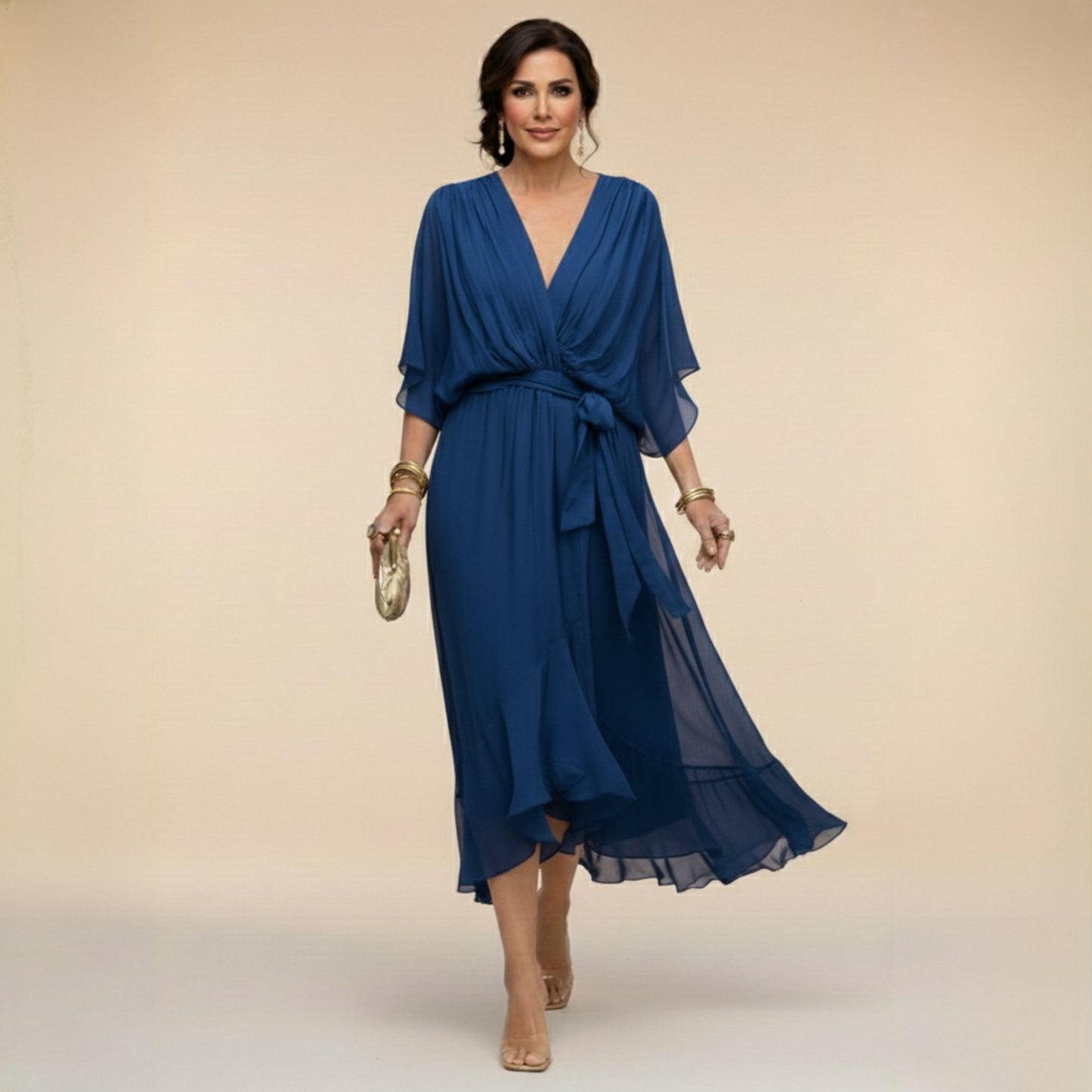 ELARA V-NECK CHIFFON DRESS