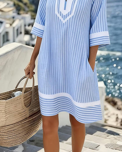KLARA STRIPED V-NECK DRESS