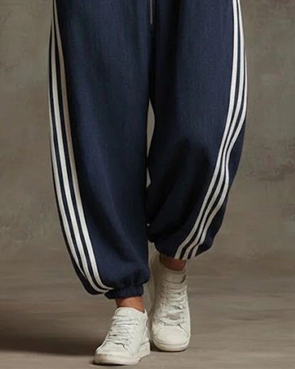 STRYDEN STRIPED SPORT ZIP JUMPSUIT