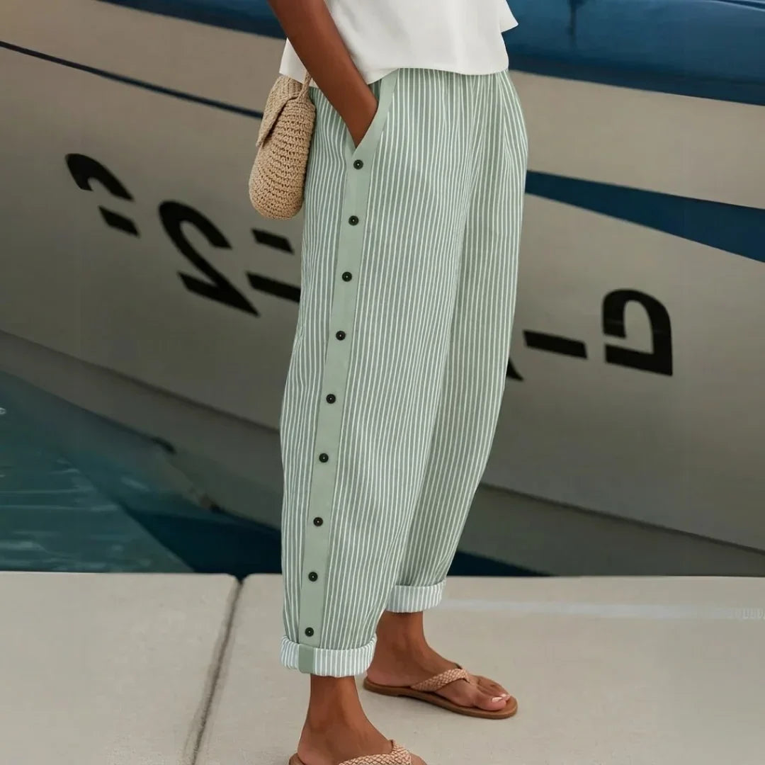 VALERON STRIPED BUTTON PANTS