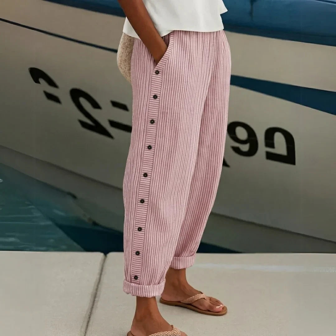 VALERON STRIPED BUTTON PANTS