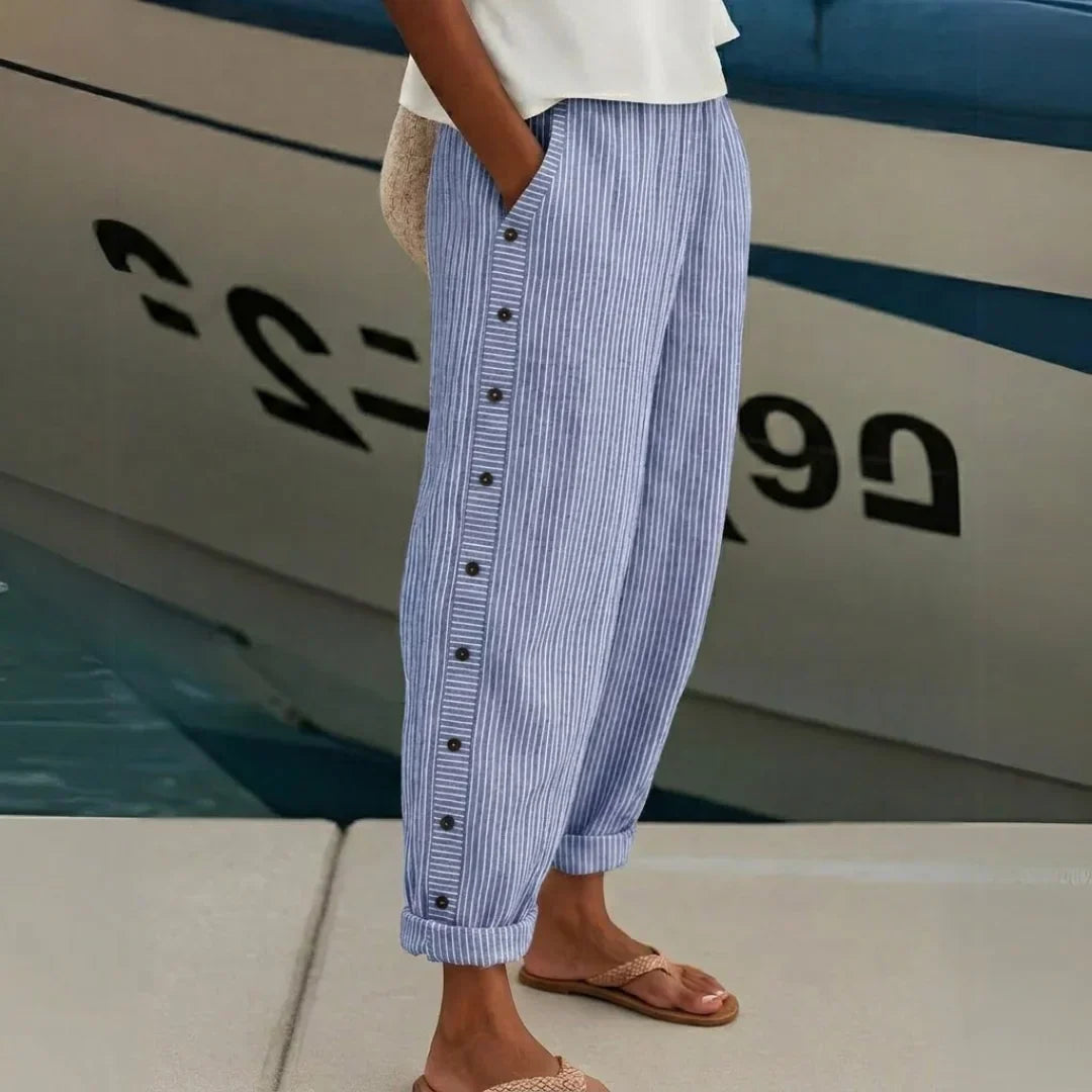 VALERON STRIPED BUTTON PANTS