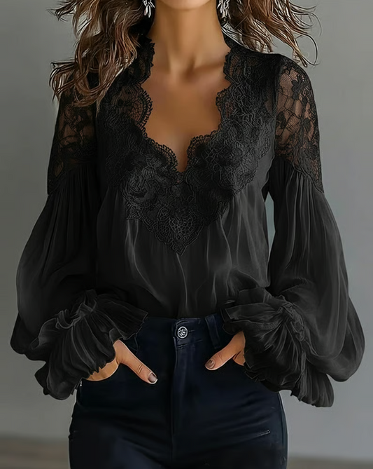 FLORÉA – FLORAL LACE LANTERN SLEEVE BLOUSE