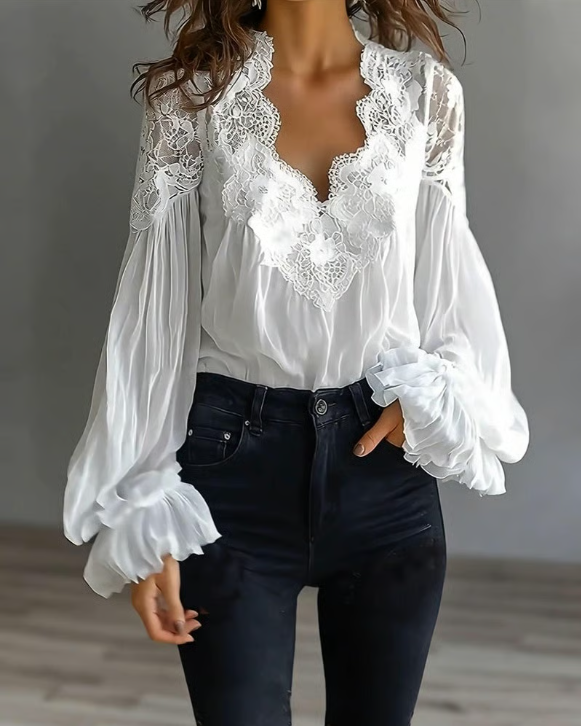 FLORÉA – FLORAL LACE LANTERN SLEEVE BLOUSE