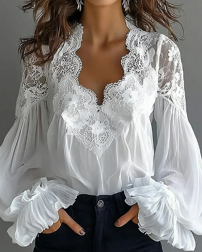 FLORÉA – FLORAL LACE LANTERN SLEEVE BLOUSE