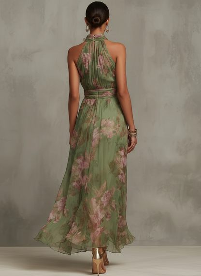 VERDARA FLORAL CHIFFON HALTER MAXI DRESS