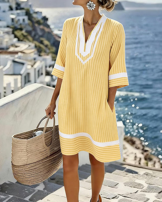 KLARA STRIPED V-NECK DRESS