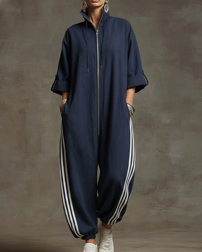 STRYDEN STRIPED SPORT ZIP JUMPSUIT