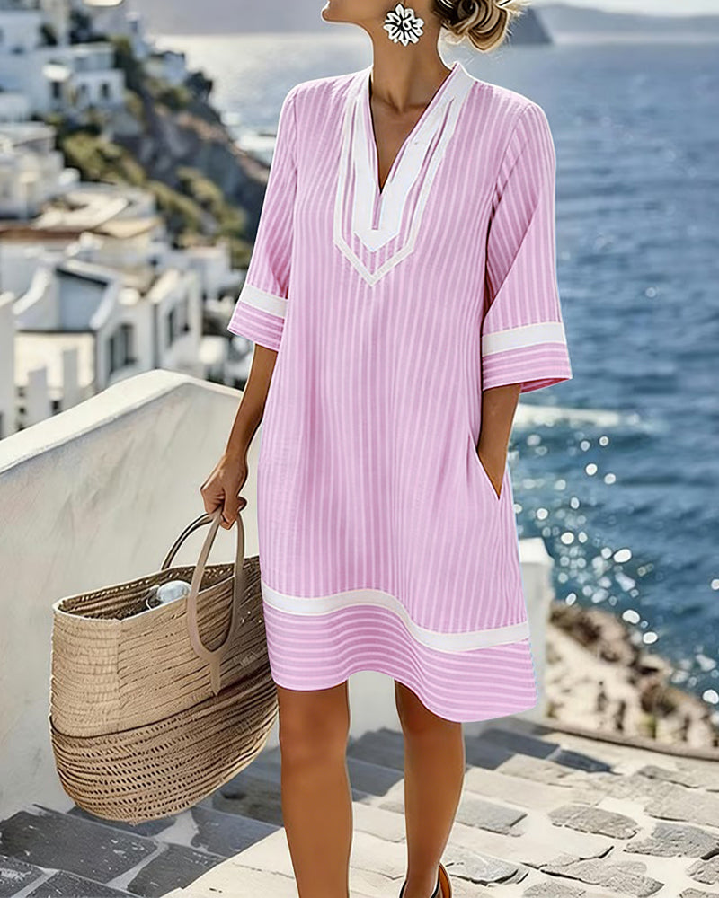 KLARA STRIPED V-NECK DRESS
