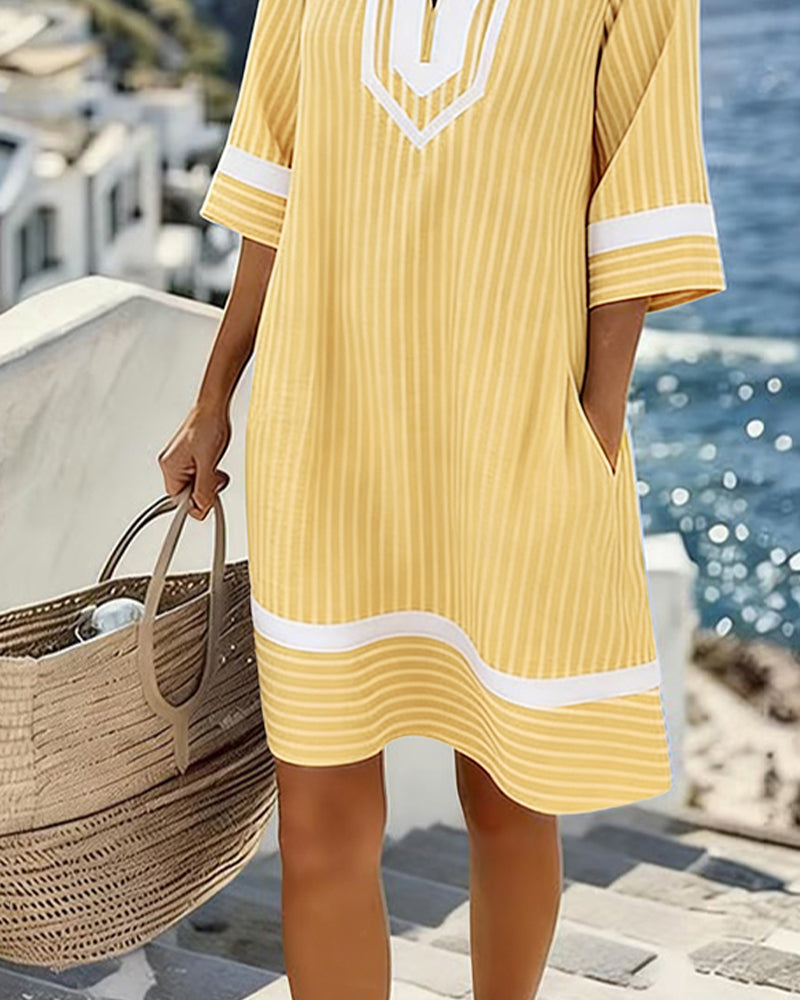 KLARA STRIPED V-NECK DRESS