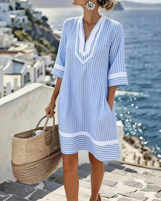 KLARA STRIPED V-NECK DRESS