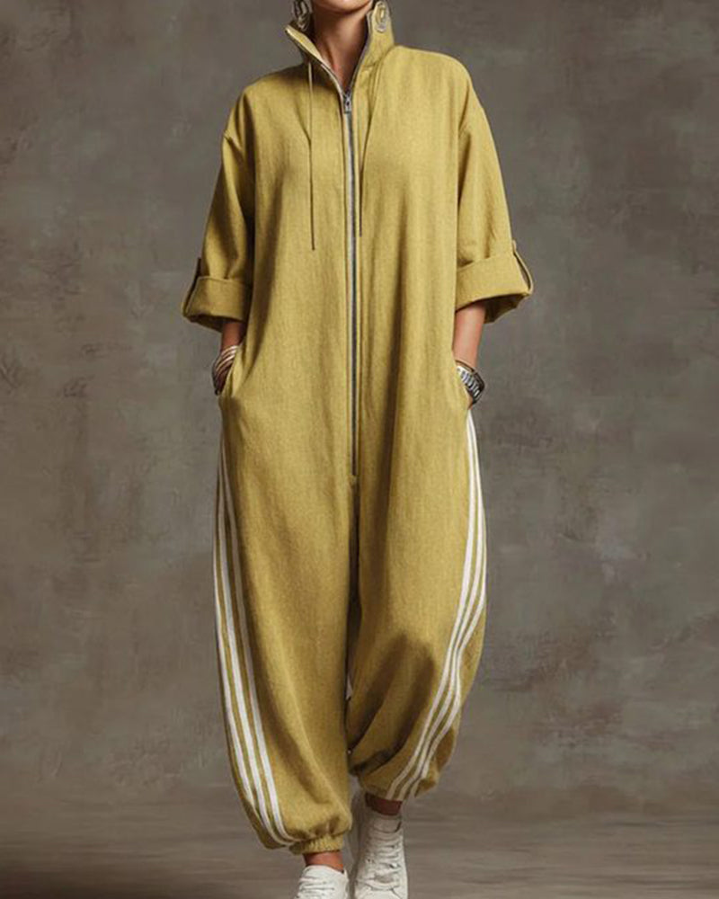 STRYDEN STRIPED SPORT ZIP JUMPSUIT