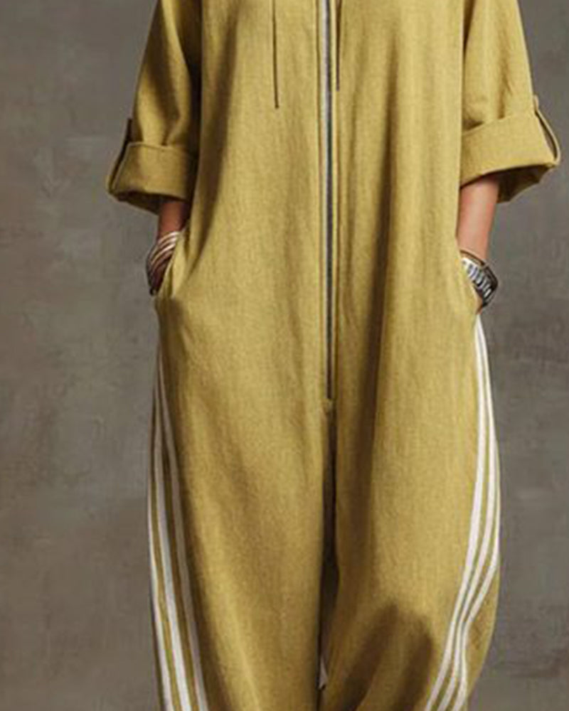 STRYDEN STRIPED SPORT ZIP JUMPSUIT