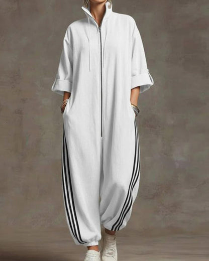 STRYDEN STRIPED SPORT ZIP JUMPSUIT