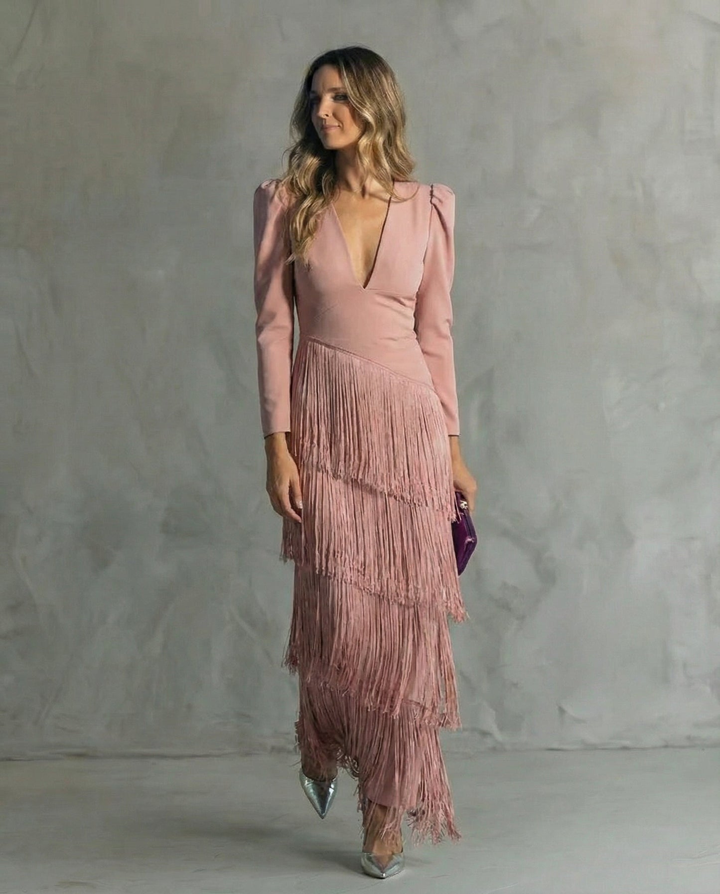 FRANGEA – ELEGANT FRINGE SLEEVE MIDI DRESS
