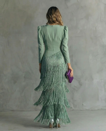 FRANGEA – ELEGANT FRINGE SLEEVE MIDI DRESS