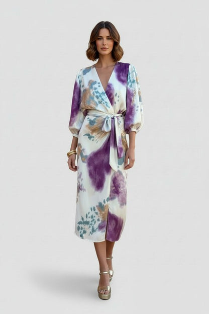 Floral Wrap Top & Midi Skirt Set
